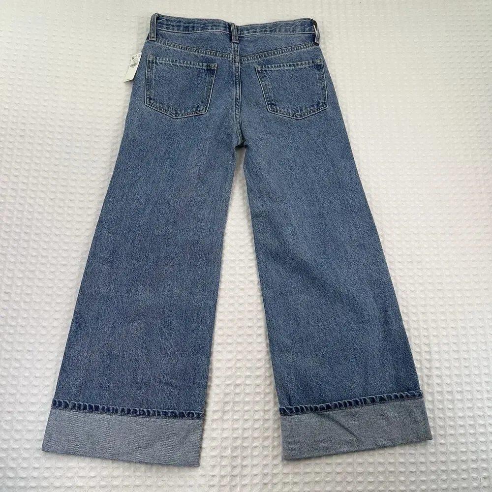 Old Navy Girls 10 High Rise Baggy Wide Leg Jeans NWT Cuffed Blue Denim
